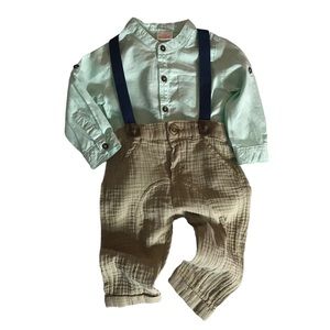 Cat & Jack Matching Set. Color pastel green, tan. Size 12month.